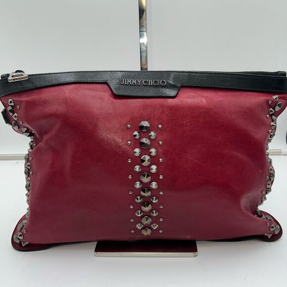 Jimmy Choo Laptop Holder/Clutch/Wristlet Black and Red Leather With Studs - Picture 1 of 16